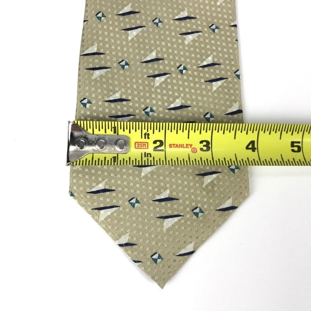 Jhane Barnes 100% Original Fabric Silk Necktie Tie Abstract Beige Made in Japan